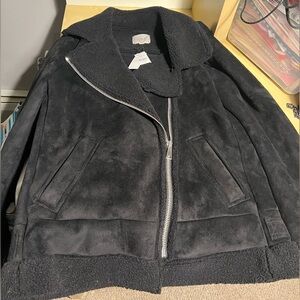 Loft faux suede teddy black jacket